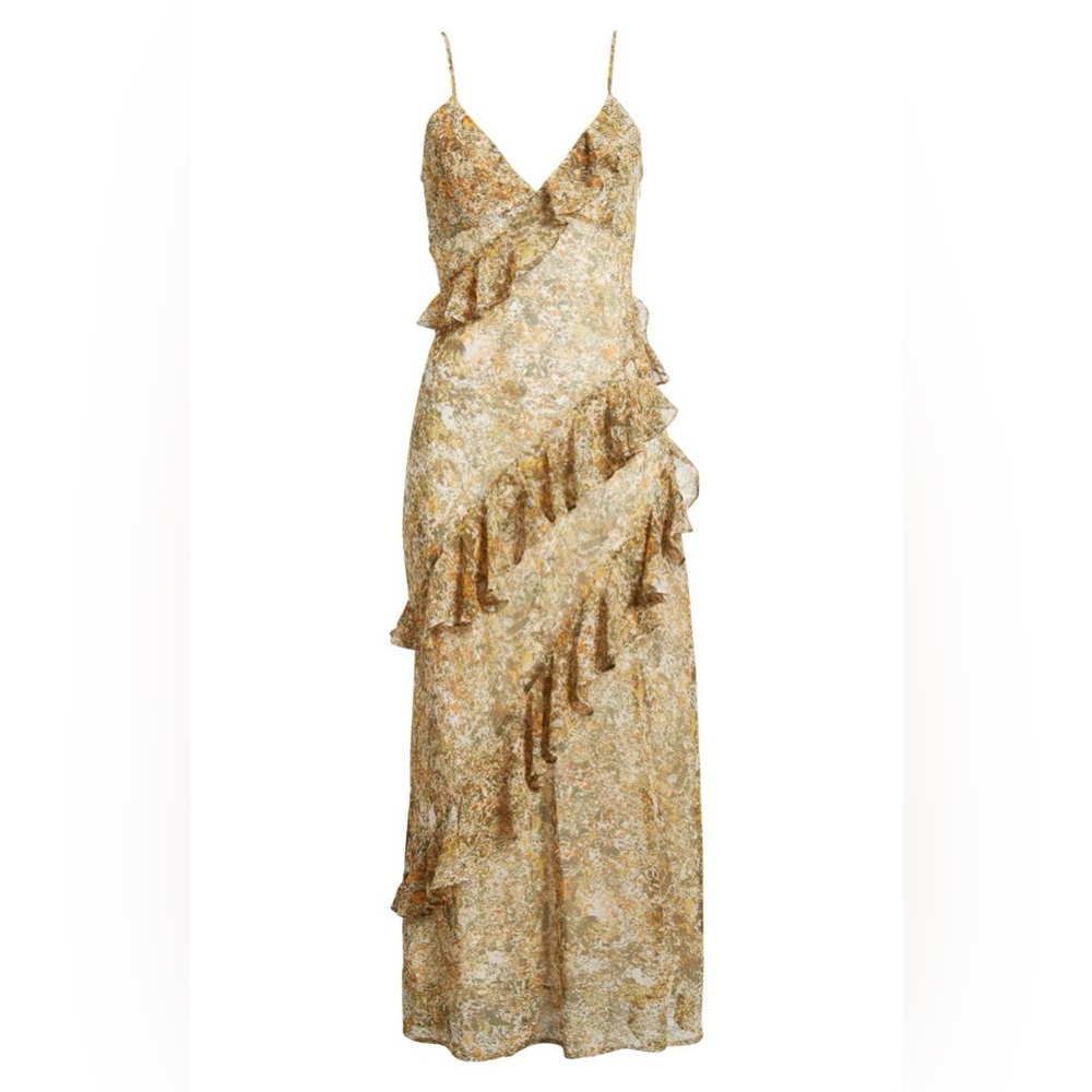 Floral Nature Ruffle Chiffon Dress XS